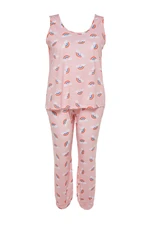 Trendyol Curve Light Pink Rainbow Patterned Knitted Pajamas Set