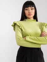 Light green Eugenie velour blouse with ruffles