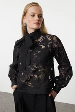 Trendyol Black Tie Detailed Jacquard Blouse