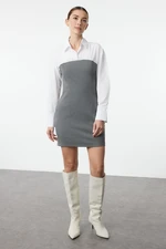 Trendyol Gray Plain Bodycone Strapless Detailed Mini Woven Shirt Dress