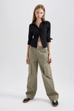 DEFACTO Gabardine Trousers Straight Fit Standard Length High Waist Cargo Pocket