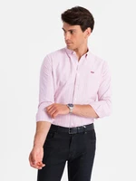 Ombre Men's cotton REGULAR FIT shirt with fine stripes - pink