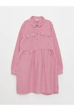 LC Waikiki Shirt Collar Houndstooth Patterned Long Sleeve Girls' Dress