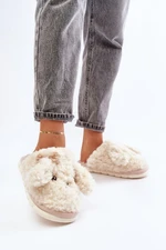 Futrzane Warm women's slippers beige Falinivia