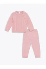 LC Waikiki Crew Neck Long Sleeve Patterned Baby Girl Cardigan and Sweatpants 2-Piece Set