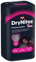 HUGGIES Plenkové kalhotky Dry Nites pro děvčata s váhou 27–57 kg 9 ks