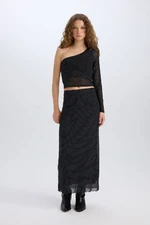 DEFACTO Christmas Themed A-Line High Waist Tulle Maxi Skirt