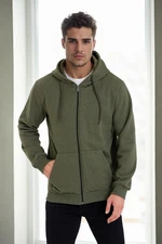 94090 Dewberry Kangaroo Pocket Hooded Zipper Mens Sweatshirt-Khaki