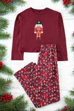 Trendyol Claret Red 100% Cotton Christmas Themed Knitted Pajama Set