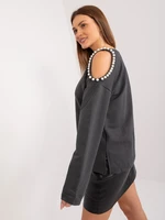 Off-the-shoulder graphite cotton blouse