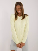 Light yellow women's classic sweater with patterns