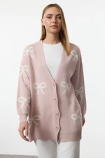 Trendyol Powder Bow Patterned Oversize Knitwear Cardigan