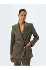 Koton Double Breasted Belted Blazer Jacket with Pockets