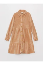 LC Waikiki Shirt Collar Basic Long Sleeve Velvet Girls Dress