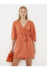 LC Waikiki LCW Vision Matte Orange Women's V Neck Plain Dress