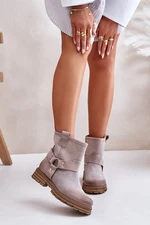 Suede women's ankle boots with flat heel Lewski Cappuccino