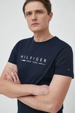 Bavlněné tričko Tommy Hilfiger tmavomodrá barva, s potiskem