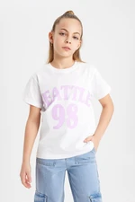 DEFACTO Girls Crew Neck Printed Short Sleeve T-Shirt