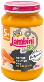 LAMBINI BIO Demeter příkrm mrkev, rýže a losos 190 g