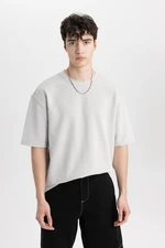 DEFACTO Oversize Wide Pattern Crew Neck Short Sleeve Basic Plain Heavy Fabric T-Shirt