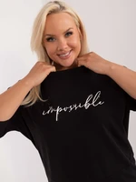 Černá bavlněná halenka plus size s nápisem