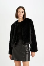 DEFACTO Regular Fit Faux Fur Black Jacket