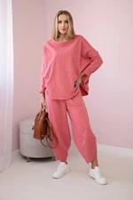 Set of cotton sweatshirt and pants in raspberry color