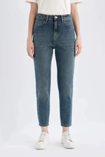 DEFACTO Lina Mom Fit High Waist Relaxed Fit Light Skinny Leg Ankle Length Jean Washed Trousers