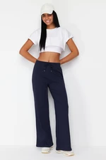 Trendyol Dark Navy Cotton Wide Leg Thin Knitted Sports Sweatpants