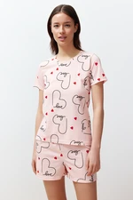 Trendyol Salmon Heart Knitted Pajama Set