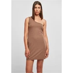 Women's dark khaki dress with a ribbed pattern on one shoulder