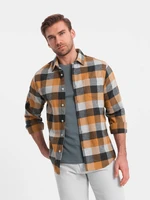 Ombre Men's plaid flannel shirt - yellow and black