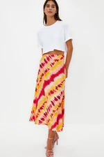 Trendyol Orange Retro Patterned Viscose Fabric Midi Woven Skirt