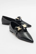 LuviShoes HELSI Black Shiny Bow Women's Flats