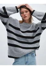 LC Waikiki Crew Neck Striped Long Sleeve Oversize Women's Knitwear Sweater