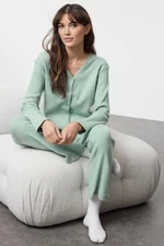 Trendyol Mint Brushed Soft Ribbed Cardigan Knitted Pajama Set