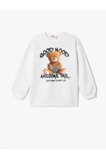 Koton Teddy Bear Printed Sweatshirt Long Sleeve Crew Neck Ribbed