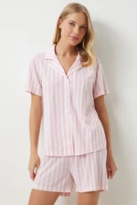 Happiness İstanbul Women's Light Pink White Striped Viscose Shorts Shirt Pajama Set