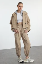 Trendyol Mink Soft Textured Cotton Gabardine Belted Cargo Woven Trousers