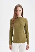 DEFACTO Half Turtleneck Ribbed Camisole Basic Plain Long Sleeve T-Shirt Tunic