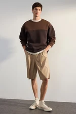 Trendyol Dark Brown Oversize/Wide Cut Color Block Fleece Inside Sweatshirt