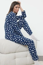 Trendyol Ecru 100% Cotton Heart Patterned Knitted Pajama Set