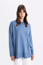 DEFACTO Regular Fit Crew Neck Side Slit Basic Plain Knitwear Sweater Tunic