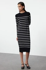 Trendyol Black Midi Premium Yarn/Special Yarn Knitwear Basic Striped Dress