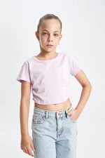 DEFACTO Girl's Crop Crew Neck Basic Short Sleeve T-Shirt