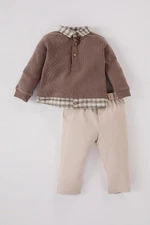 DEFACTO Baby Boy 2-Piece Set Shirt Collar Buttoned Thessaloniki Fabric Top Waist Elastic Bottom