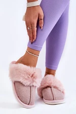 Women's insulated slippers with fur Beige and pink Franco