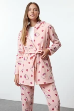 Trendyol Hello Kitty Licensed Pink-Multicolor Belted Fleece Winter Knitted Dressing Gown