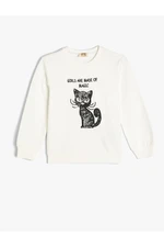 Koton Sweatshirt Cat Printed Crew Neck Long Sleeve Cotton