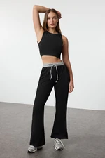 Trendyol Black Knitted Sports Sweatpants with Tie and Snap Detail